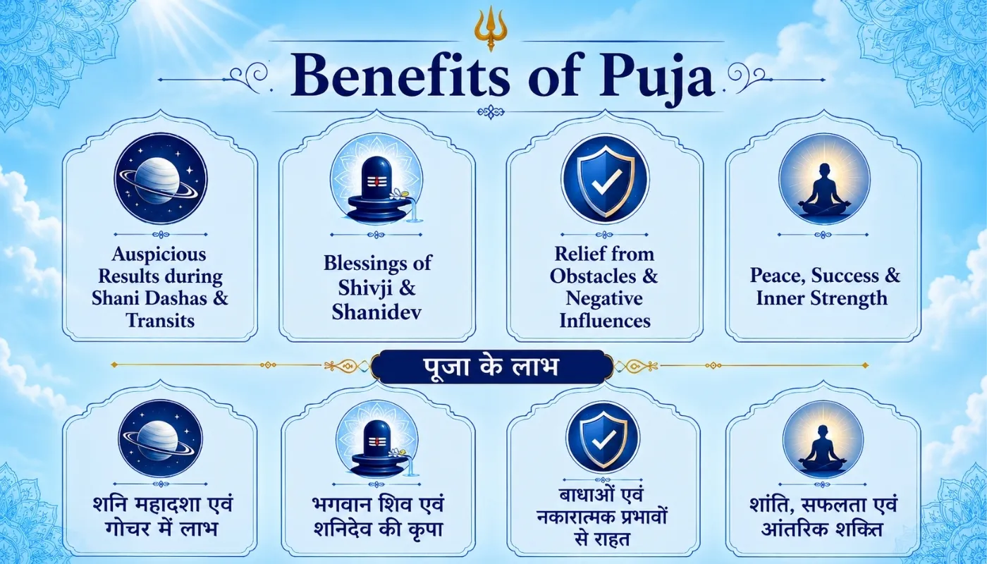 Trayodashi Special : Shivaya Swaroop Shanidev Puja & Rudrabhishek for auspicious result during Shani Sadhe Sati, Dhaiya & Mahadev thumbnail 2