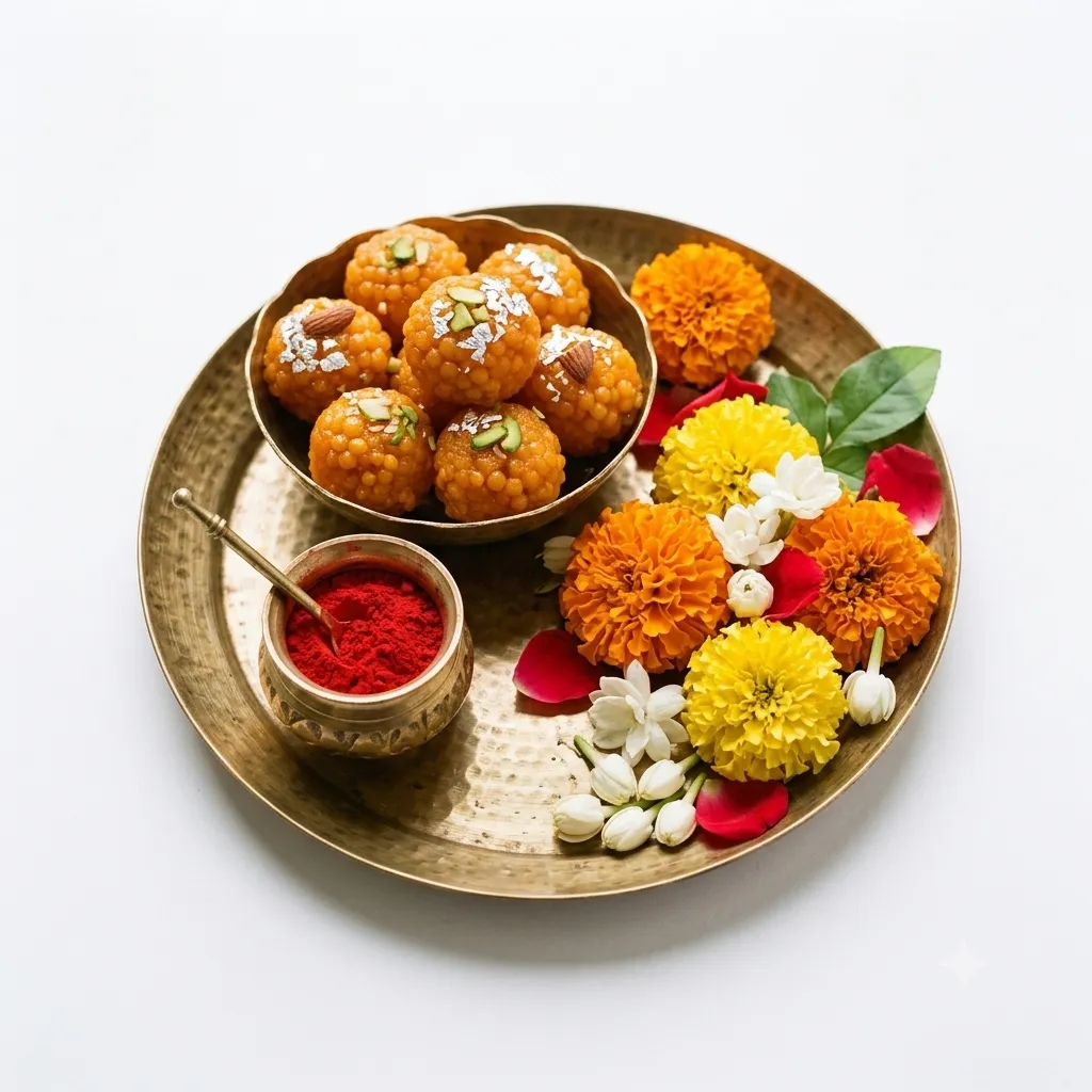 Combo (Sindoor, Laddoo & Flower)